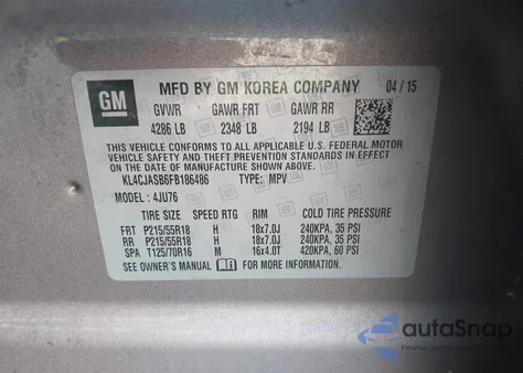 2015 Buick Encore from USA, damaged, VIN KL4CJASB6FB186486